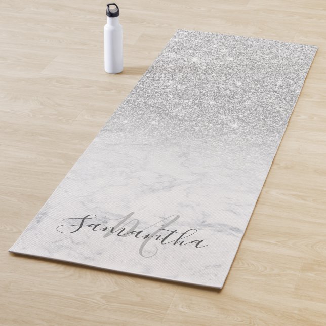 Girly chic silber Glitzer ombre Marmor mit Monogra Yogamatte (Beispiel)