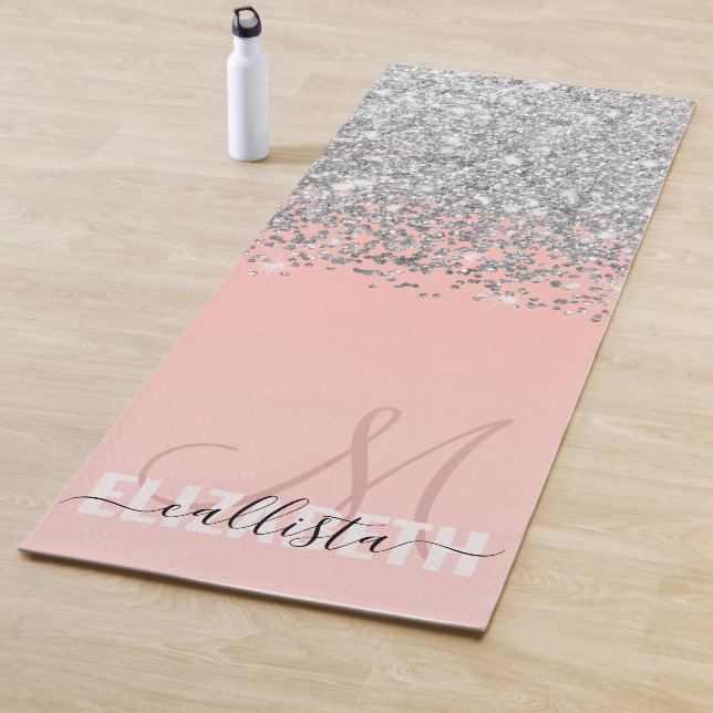 Girly Chic Silver Confetti Pink Gradient Monogram Yogamatte (Beispiel)