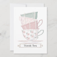 Girly Chic Teacup Stack and Pearls Danke Karte