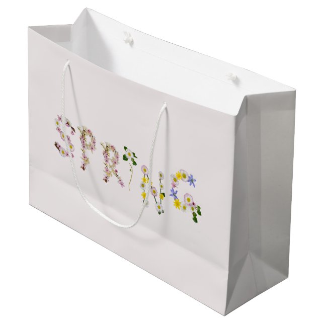 Girly Chic Trendy Blume SPRING Typografie Große Geschenktüte (Vorderseite Schrägansicht)