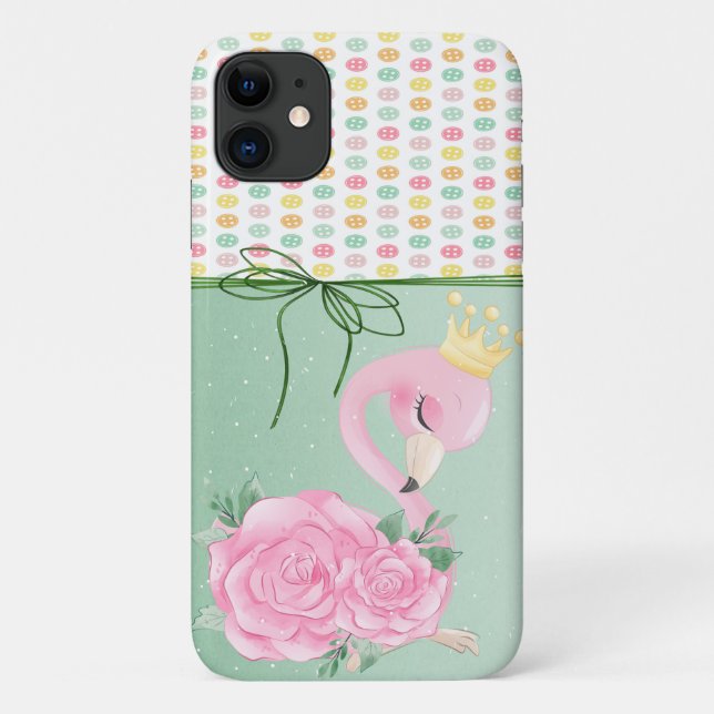 Girly Colorful Buttons, Baby Flamingo Case-Mate iPhone Hülle (Rückseite)