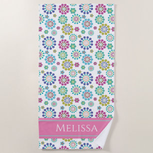 Girly Colorful Dot Blume Muster Personalisiert Strandtuch