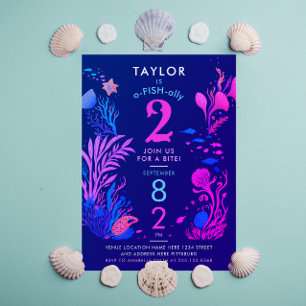 Girly Colorful Pink Blue Ocean Fish Geburtstag Einladung