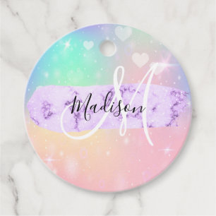 Girly Colorful Unicorn Rainbow Hearts Monogram Geschenkanhänger