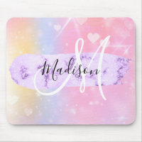 Girly Colorful Unicorn Rainbow Hearts Monogram