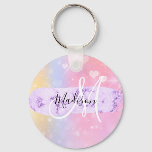 Girly Colorful Unicorn Rainbow Hearts Monogram Schlüsselanhänger