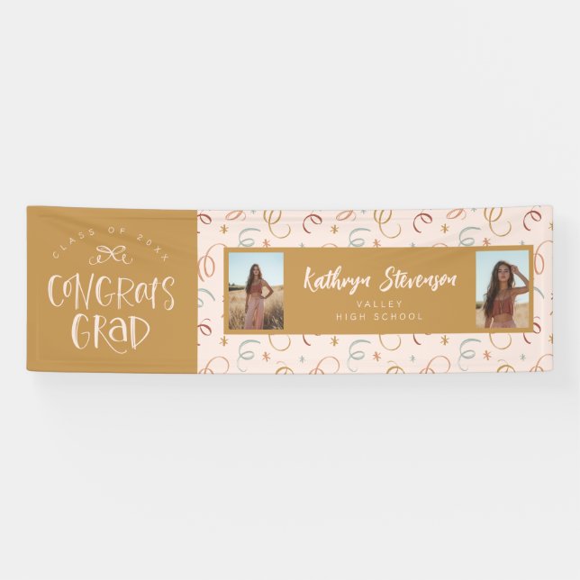 Girly Confetti 2 Foto Glückwunschs Grad Party Bann Banner (Horizontal)