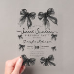 Girly Coquette Bow Sweet 16 Birthday Black   Acryleinladungen<br><div class="desc">Celebrate in Style with Girly Coquette Bow Sweet 16 Invitation. Make your Sweet 16 party unforgettable with the Girly Coquette Bow invitation. Customize with your party details for a chic and elegant touch.</div>