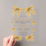 Girly Coquette Bow Sweet 16 Birthday Party Gold  Acryleinladungen<br><div class="desc">Celebrate in Style with Girly Coquette Bow Sweet 16 Invitation. Make your Sweet 16 party unforgettable with the Girly Coquette Bow invitation. Customize with your party details for a chic and elegant touch.</div>