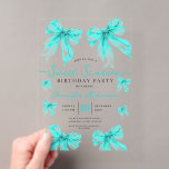 Girly Coquette Bow Sweet 16 Birthday Turquoise  Acryleinladungen<br><div class="desc">Celebrate in Style with Girly Coquette Bow Sweet 16 Invitation. Make your Sweet 16 party unforgettable with the Girly Coquette Bow invitation. Customize with your party details for a chic and elegant touch.</div>