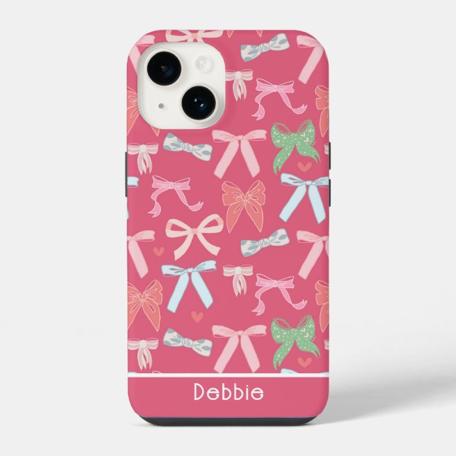 Girly Coquette Bows iPhone 14 Hülle (Rückseite)