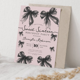 Girly Coquette Schleife Sweet 16 Geburtstag Schwar Einladung