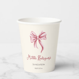 Girly Cream Pink Bow Quinceanera Party Pappbecher