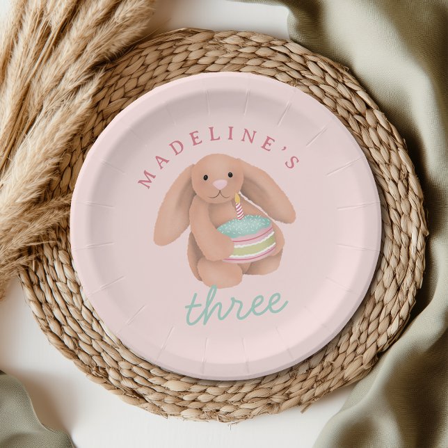 Girly Cute Pink Bunny Cake Girls Birthday  Pappteller (Von Creator hochgeladen)