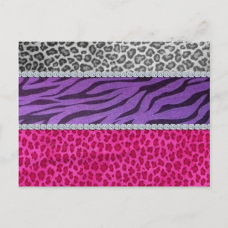 Girly Diamond Animal Print Postkarte