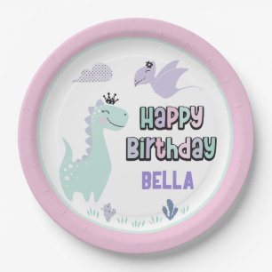 Girly Dinosaur A-Roar-able Happy Birthday Pappteller