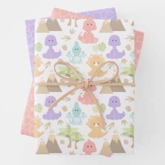 Girly Dinosaur Birthday Party Wrapping Paper Geschenkpapier Set