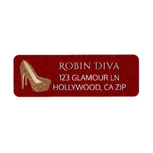 Girly Diva Red Glitzer Glam Gold High Heel Shoes
