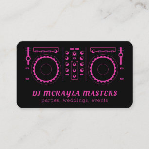 Girly DJ Disk Jockey Neon Pink & Black Turntable Visitenkarte