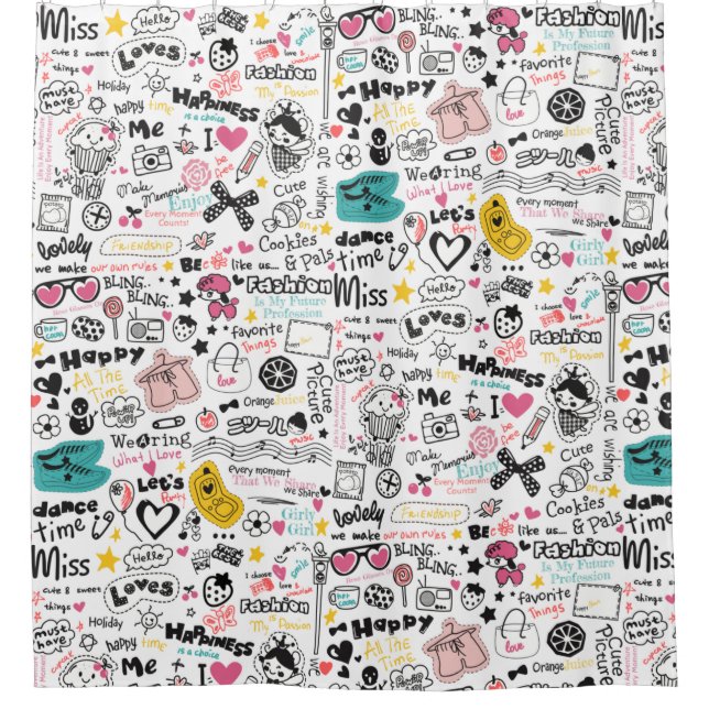 Girly Doodles Duschvorhang (Vorderseite)