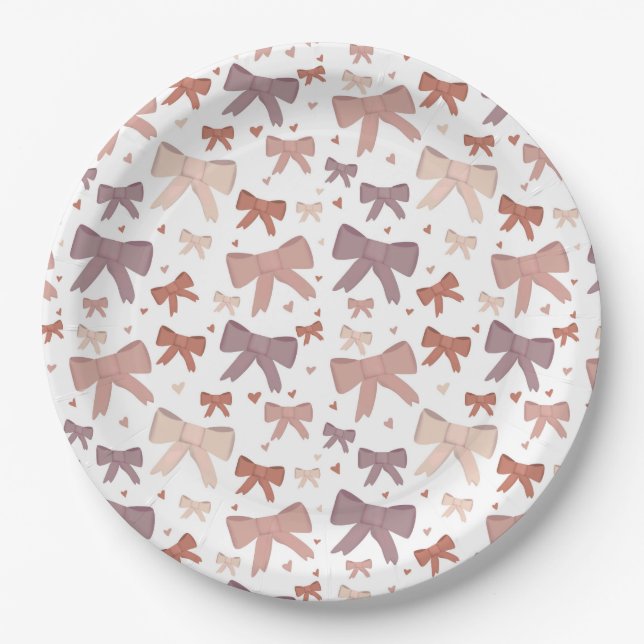 Girly Dusty Pink Bows and Little Hearts Pappteller (Vorderseite)