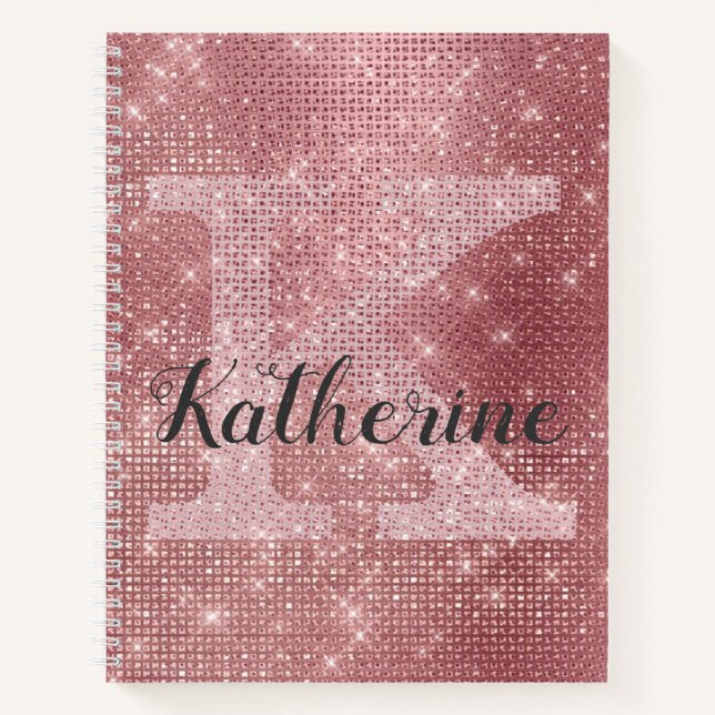 Girly Dusty Pink Rose Gold Sparkline Name Notizbuch (Vorderseite)