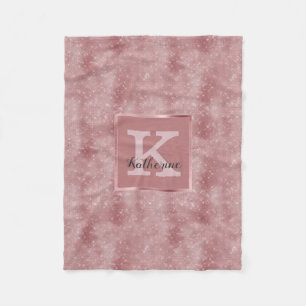 Girly Dusty Rose Gold Glam Diamond Monogram Name Fleecedecke