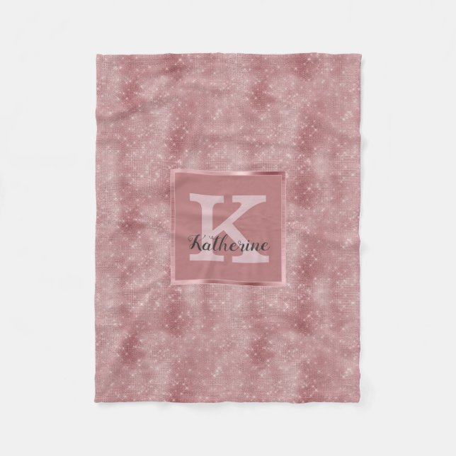 Girly Dusty Rose Gold Glam Diamond Monogram Name Fleecedecke (Vorderseite)