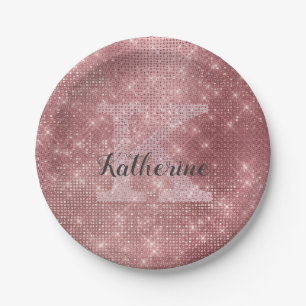 Girly Dusty Rose Gold Glam Sparkle Monogram Name Pappteller