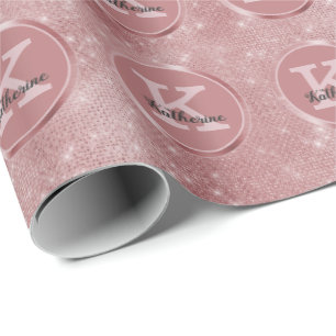 Girly Dusty Rose Gold Niedlich Sparkone Monogramm  Geschenkpapier