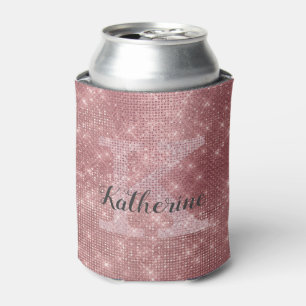 Girly Dusty Rose Gold Sparkle Glam Monogram Name Dosenkühler