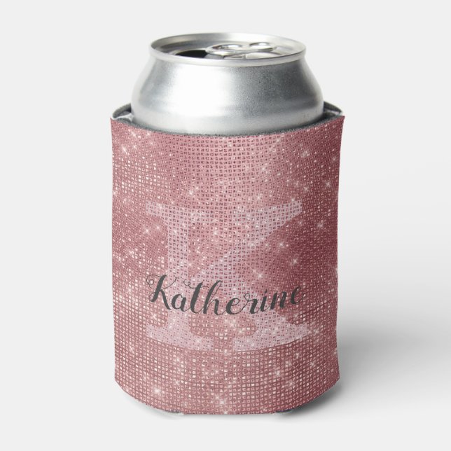 Girly Dusty Rose Gold Sparkle Glam Monogram Name Dosenkühler (Kanne Vorderseite)