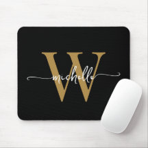 Girly Elegant Black Gold Monogram Name Script