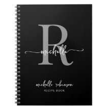 Girly Elegant Black Gray Cookbook Rezept Monogramm