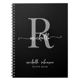 Girly Elegant Black Gray Cookbook Rezept Monogramm Notizblock