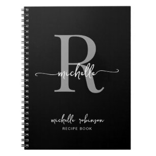 Girly Elegant Black Gray Cookbook Rezept Monogramm Notizblock