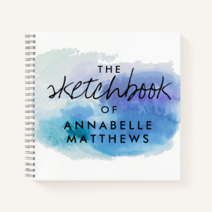 Girly Elegant Blue Watercolor Monogram Sketchbook Notizbuch