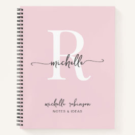Girly Elegant Blush Pink Chic Script Monogram Name Notizbuch