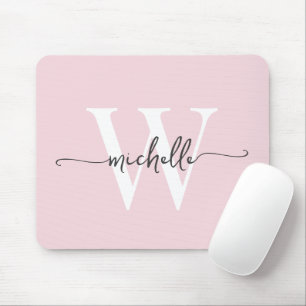 Girly Elegant Blush Pink Monogram Name Script Mousepad