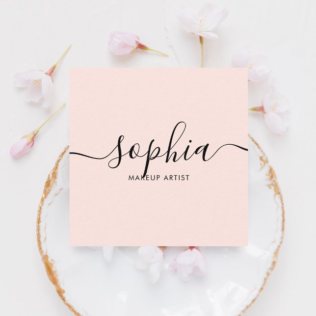 Girly Elegant Calligraphy Blush Pink Quadratische Visitenkarte (Von Creator hochgeladen)