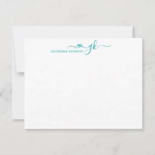 Girly Elegant Heart Script 2 Monogram Aquamarin Gr Mitteilungskarte