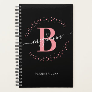 Girly Elegant Pink Black Name Monogrammed 2023