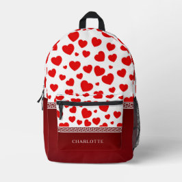 Girly Elegant Red Heart Individuelle Name Bedruckter Rucksack