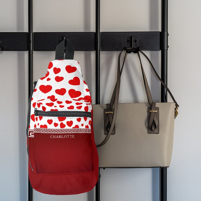 Girly Elegant Red Heart Individuelle Name Crossbody Bag (Von Creator hochgeladen)