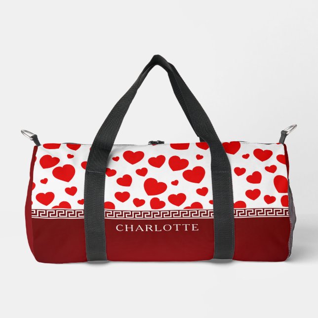 Girly Elegant Red Heart Individuelle Name Duffle Bag (Vorderseite)