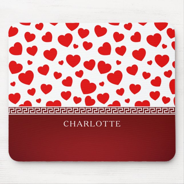 Girly Elegant Red Heart Individuelle Name Mousepad (Vorne)