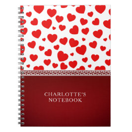 Girly Elegant Red Heart Individuelle Name Notizblock