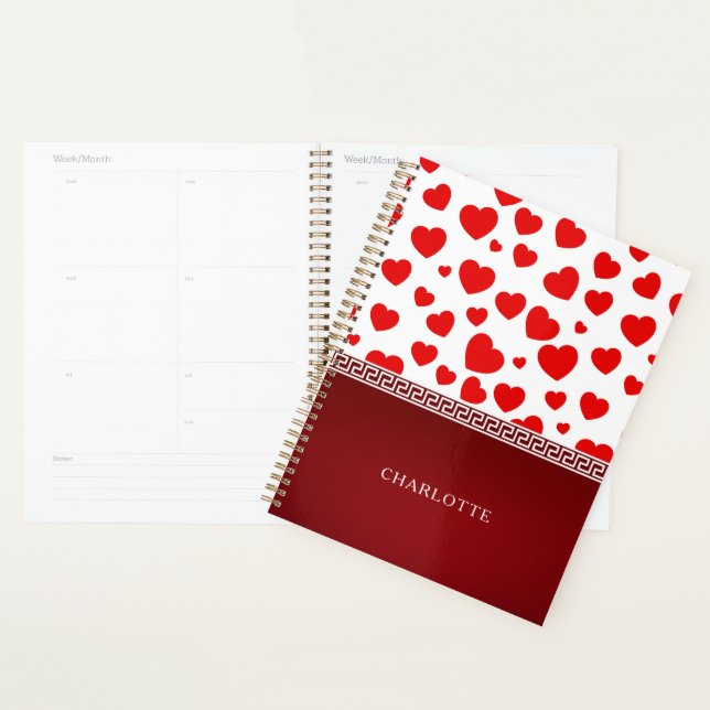 Girly Elegant Red Heart Individuelle Name Planer (Anzeige)
