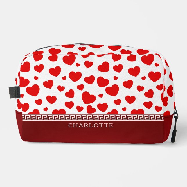 Girly Elegant Red Heart Individuelle Name Waschbeutel (Vorderseite)