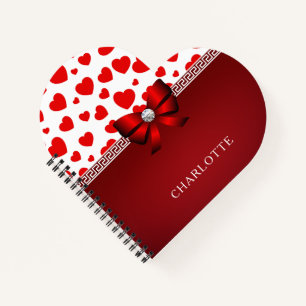 Girly Elegant Red Heart, Red Ribbon Individuelle N Notizbuch
